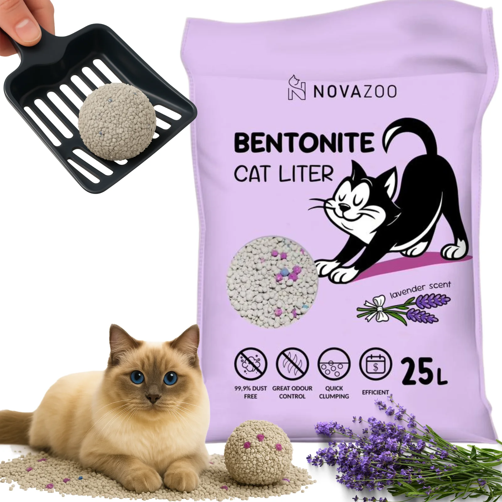 ŻWIREK BENTONITOWY LAWENDOWY 25L NOVAZOO PREMIUM