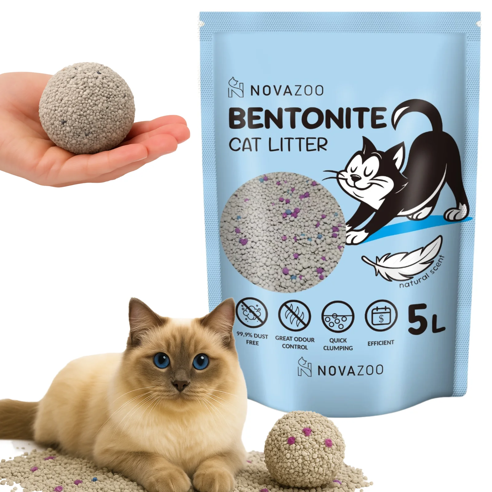 ŻWIREK BENTONITOWY NATURALNY 5L NOVAZOO PREMIUM